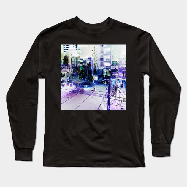 tokyo scene, inverted colour Long Sleeve T-Shirt by Sampson-et-al